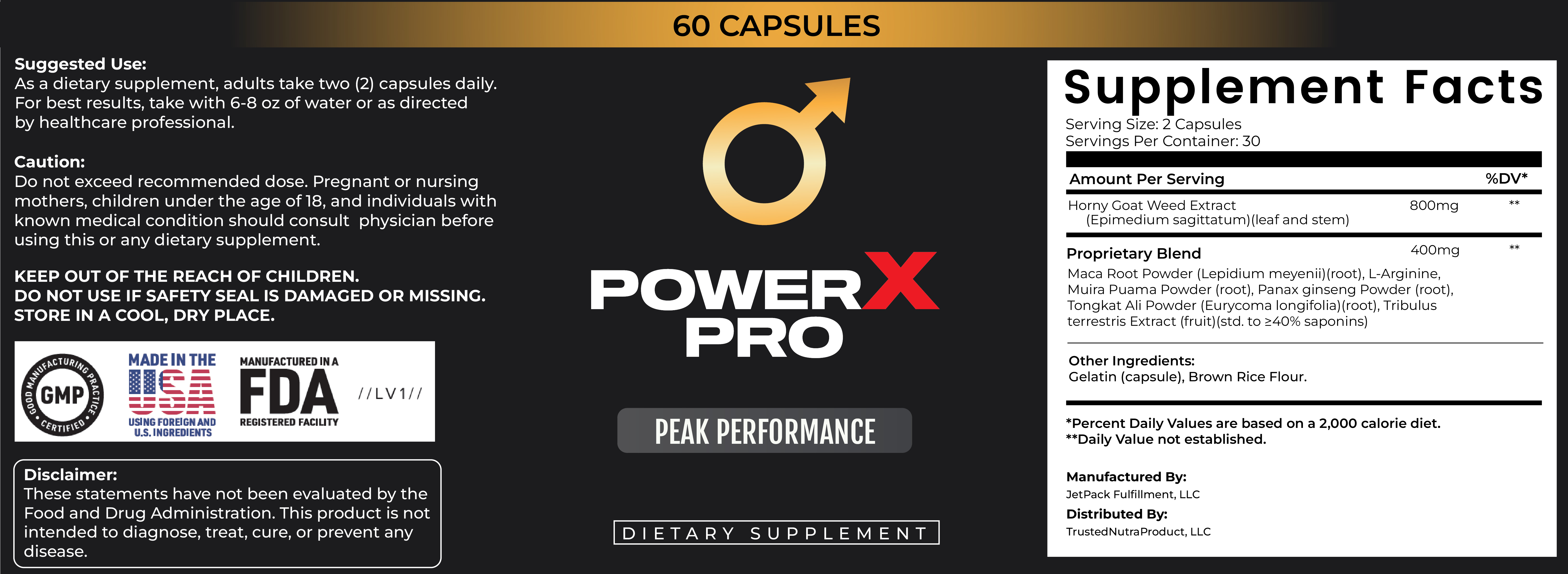 PowerX Pro supplement label showing ingredients and dosage